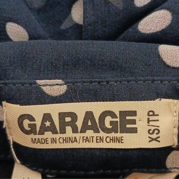 Garage Sheer Navy Polka Dot Button Down Shirt Size XS - Picture 8 of 9